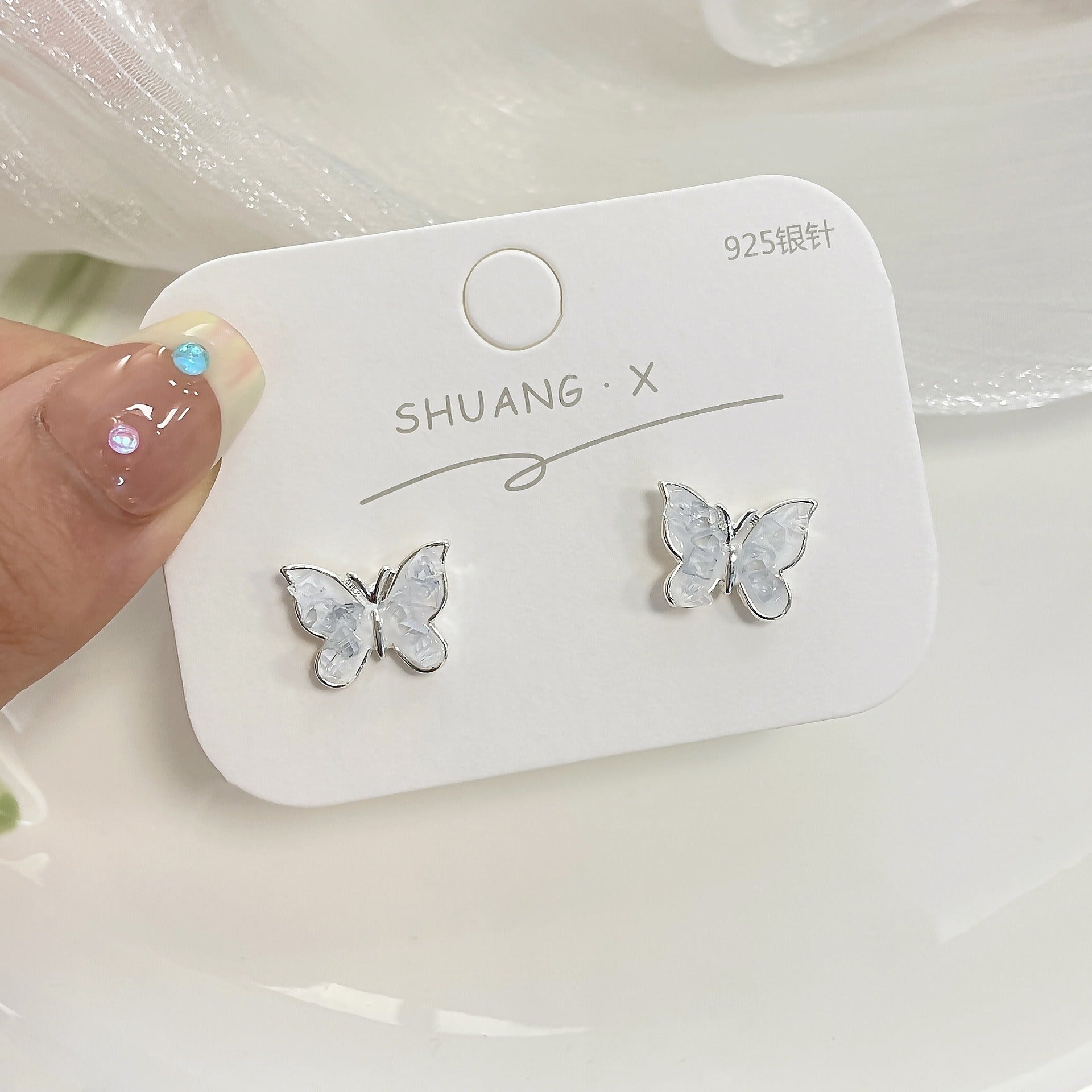 Wholesale Blue Crystal Flower Butterfly Alloy Earrings